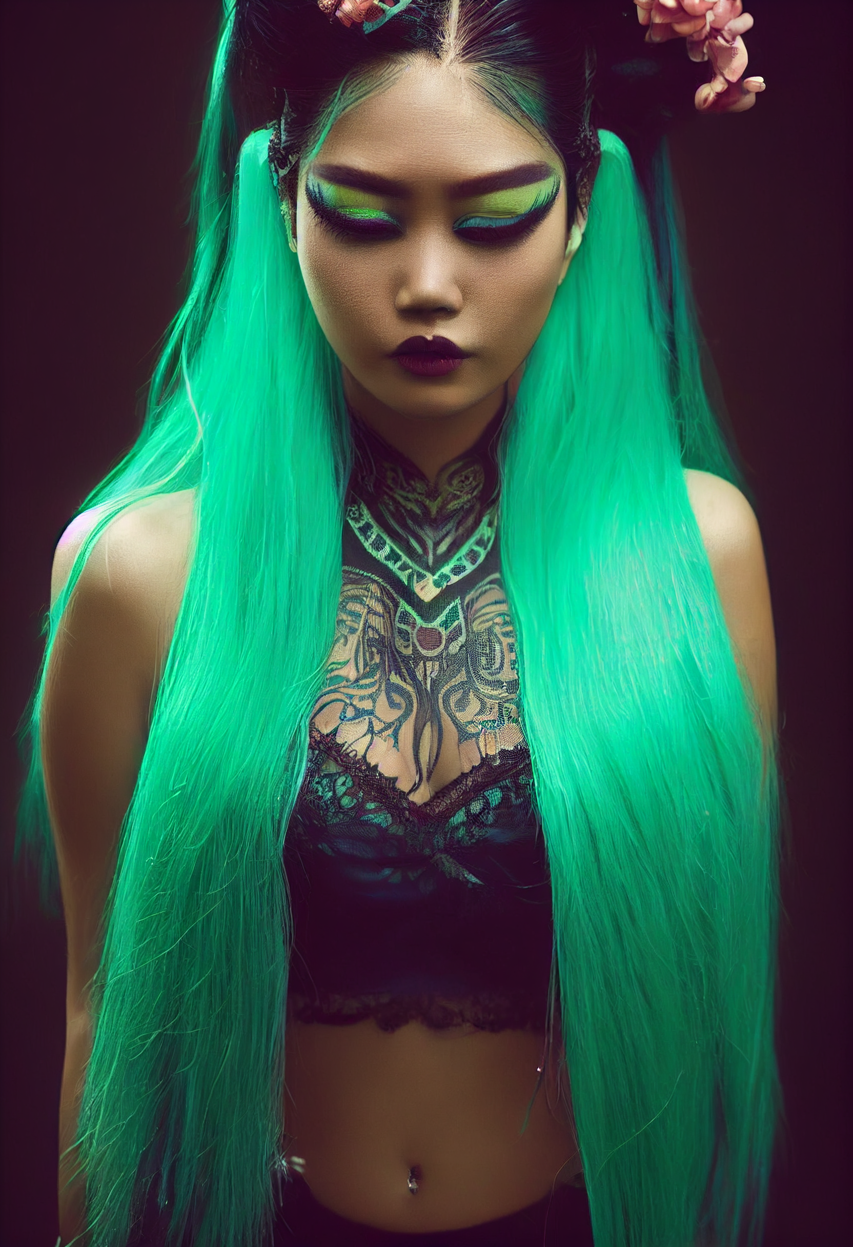 Blue-Green Hair, Lace Camisole