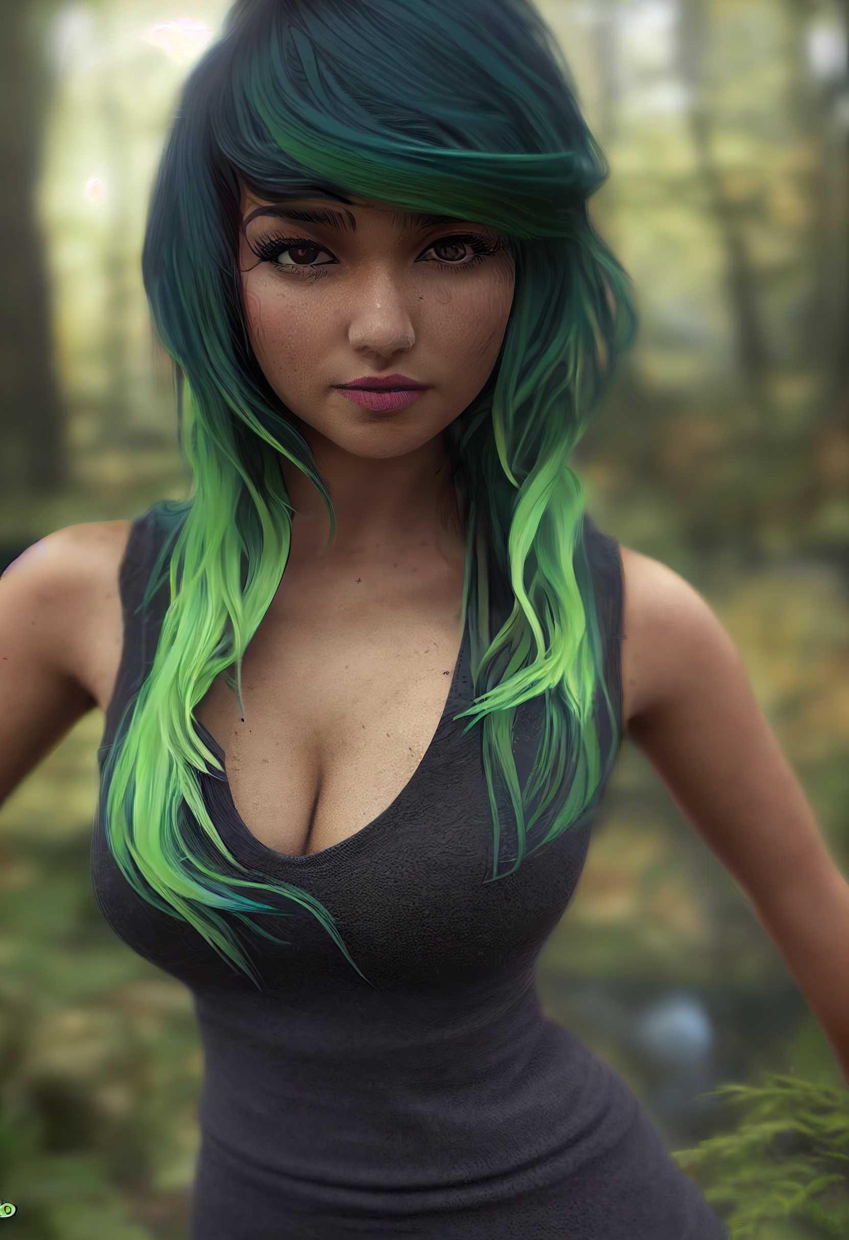 Wavy Blue-Green Hair, Forest