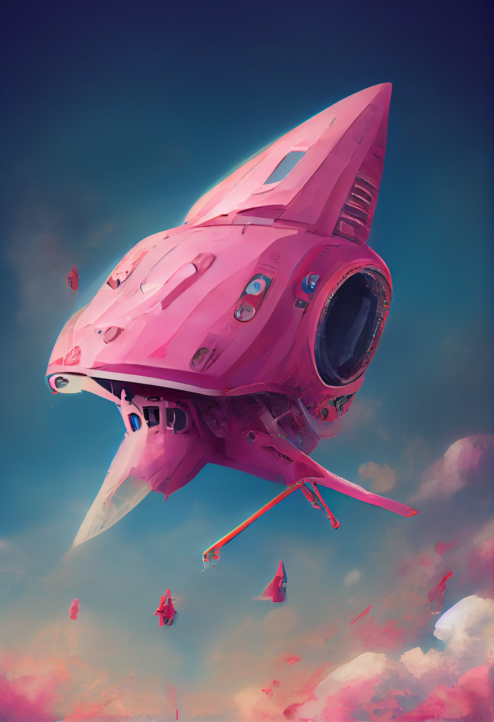 surreal pink spaceship